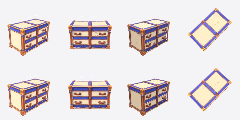 Blue Apothecary Drawer Chest - four angles