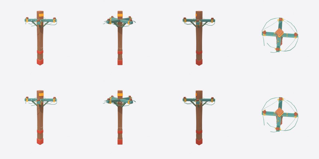 Telegraph Pole Crossarm - four angles